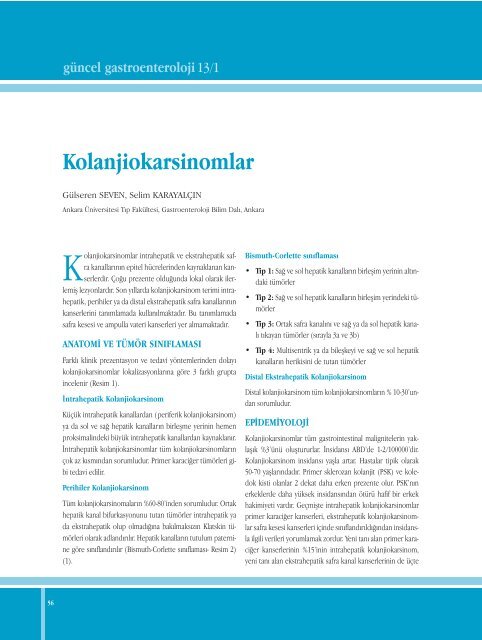 Kolanjiokarsinomlar - Güncel Gastroenteroloji