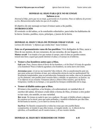 HONRAD AL HIJO PARA QUE NO SE ENOJE Salmos 2:12 El ...