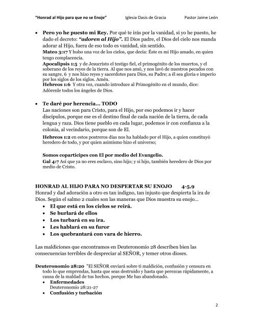 HONRAD AL HIJO PARA QUE NO SE ENOJE Salmos 2:12 El ...