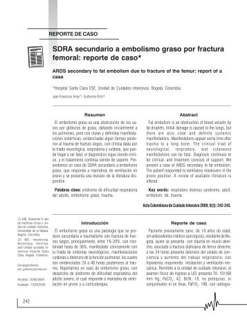 SDRA secundario a embolismo graso por fractura femoral: reporte ...