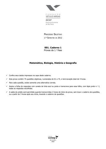 001. Caderno 1 Provas da 1.a Fase Matemática ... - Curso Objetivo