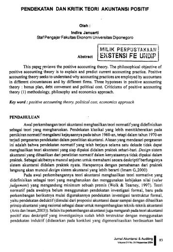 pendekatan dan kritik teori akuntansi positif - Universitas Diponegoro