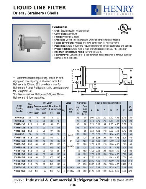 Details about   Henry Valve ~DRI-CORE~ Filter Drier Core No. 90-0176B F2 
