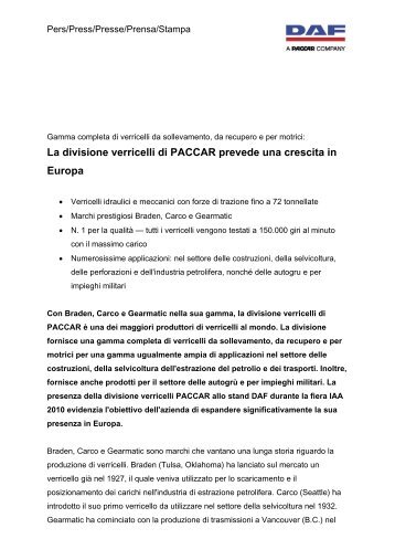 La divisione verricelli di PACCAR prevede una crescita in ... - Daf.com