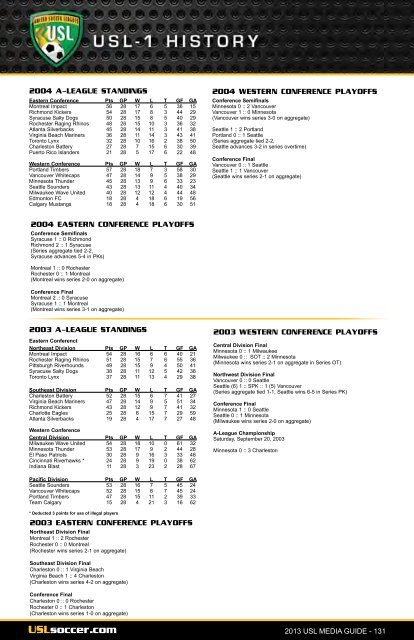 2013 USL Media gUide - United Soccer Leagues