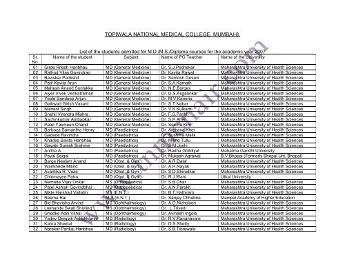 2007-08 - Nair Hospital and T.N. Medical College