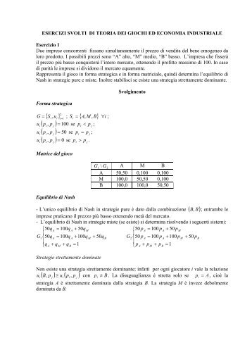 Esercizi Economia Industriale