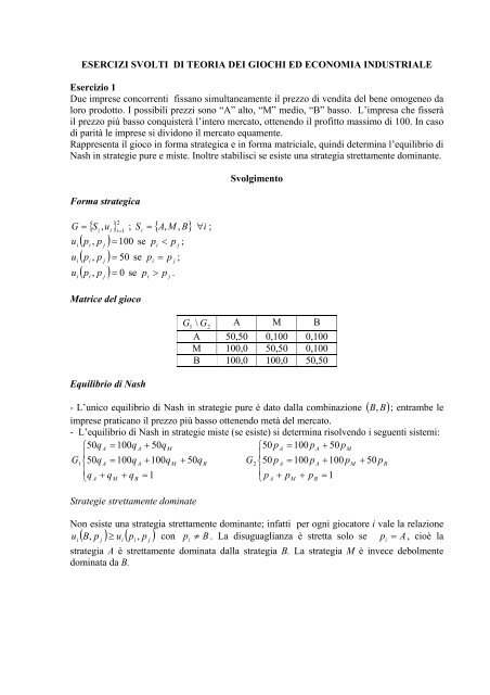 Esercizi Economia Industriale