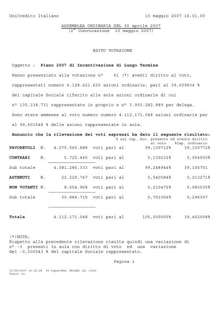 Assemblea Ordinaria e Straordinaria del 10 maggio 2007 Verbale