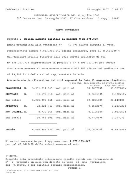 Assemblea Ordinaria e Straordinaria del 10 maggio 2007 Verbale