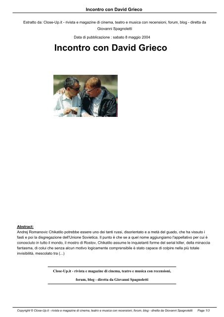 Incontro con David Grieco - Close-Up.it