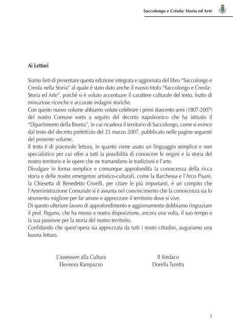 SACCOLONGO E CRÈOLA: STORIA ED ARTE - Comune di ...