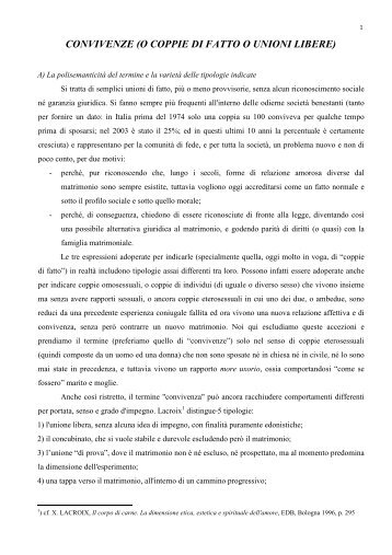 Convivenze (o coppie di fatto o unioni libere) [.pdf] - Chiesa di Bologna