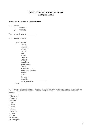 QUESTIONARIO IMMIGRAZIONE (Indagine EBRD)