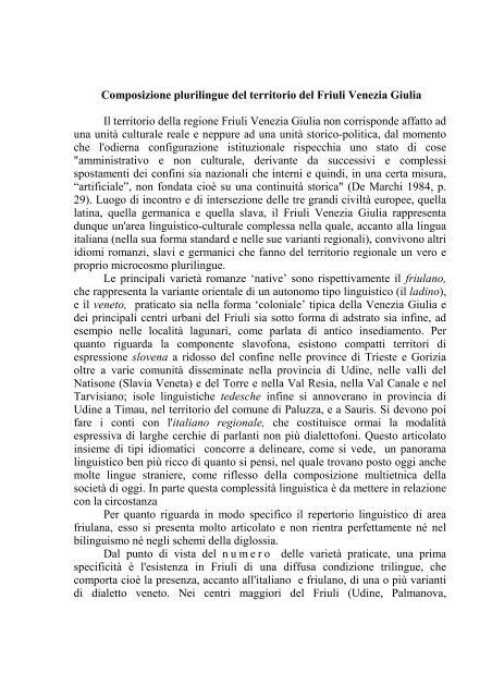 Composizione plurilingue del territorio del Friuli Venezia Giulia