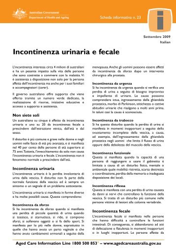 Incontinenza urinaria e fecale - Department of Health and Ageing