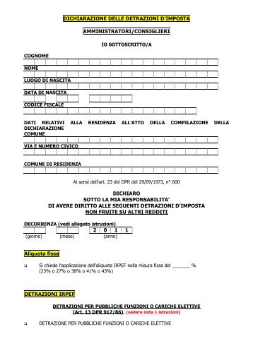 Modulo detrazione per amministratori e consiglieri 2011