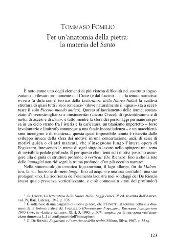 Per un'anatomia della pietra: la materia del Santo - Italianistica e ...