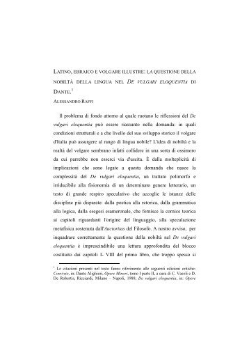 la questione della nobiltà della lingua nel De Vulgari Eloquentia di