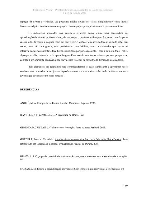 Anais I Seminário Violar - Faculdade de Educação - Unicamp