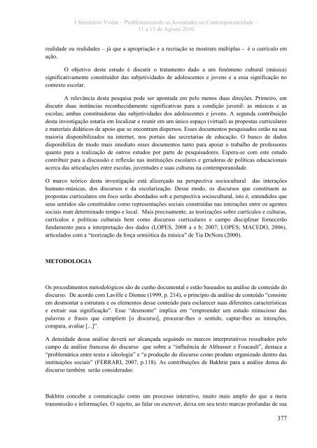 Anais I Seminário Violar - Faculdade de Educação - Unicamp