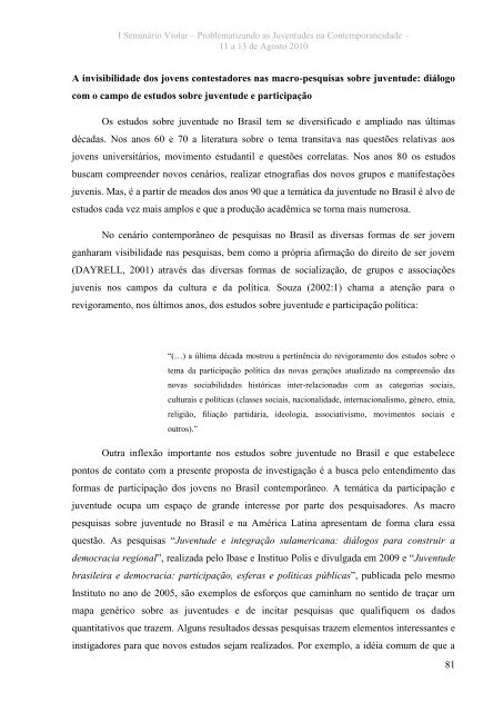 Anais I Seminário Violar - Faculdade de Educação - Unicamp