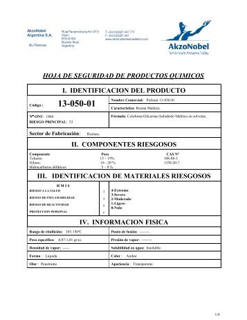 HOJA DE SEGURIDAD DE PRODUCTOS QUIM ICOS I ... - akzo nobel