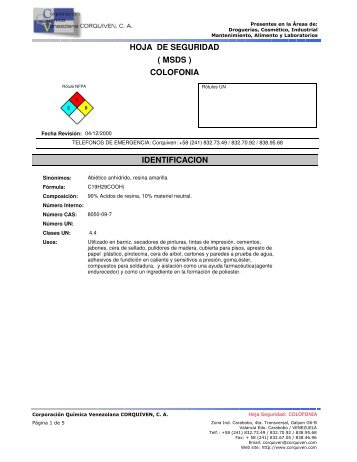 hoja de seguridad colofonia ( msds ) identificacion - Corporación ...