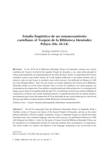Estudio lingüístico de un romanceamiento castellano - Universidade ...