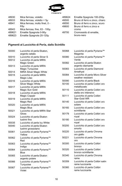 Lista dei prodotti - Kremer Pigmente 2010