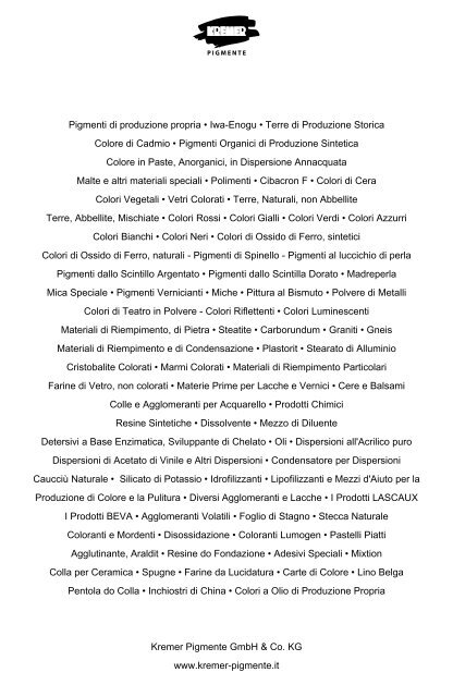 Lista dei prodotti - Kremer Pigmente 2010