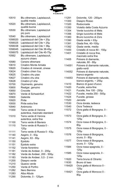 Lista dei prodotti - Kremer Pigmente 2010