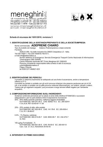 Scheda di sicurezza del 10/01/2010, revisione 3 1 ... - MENEGHINI snc