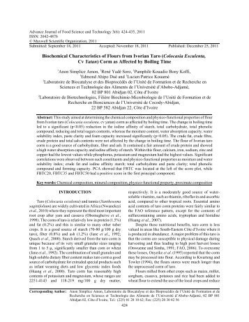 Biochemical Characteristics of Flours from Ivorian Taro (Colocasia ...