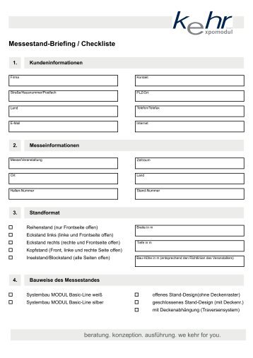 Messestand-Briefing / Checkliste - Kehr Expomodul GmbH