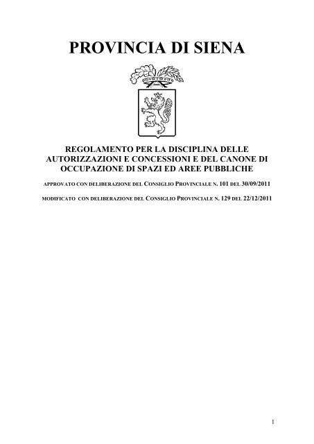 Regolamento per la disciplina delle ... - Provincia di Siena