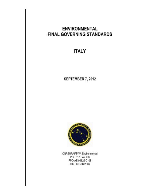 GOVERNING FINAL ENVIRONMENTAL ITALY STANDARDS