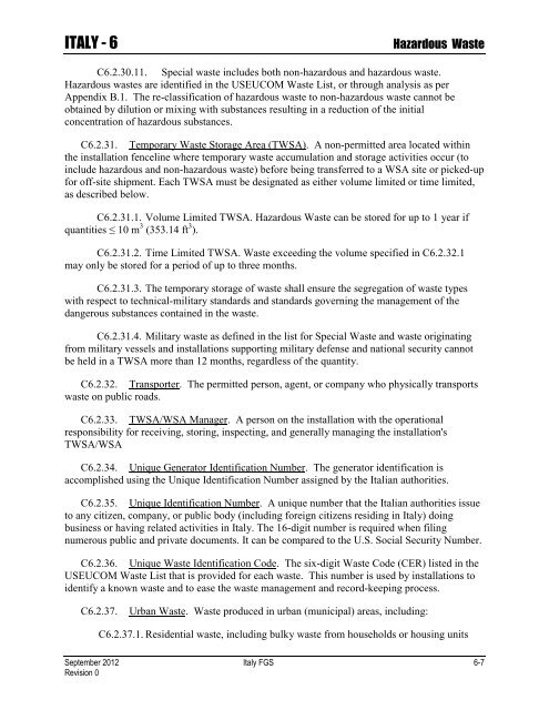 ENVIRONMENTAL FINAL GOVERNING STANDARDS ITALY