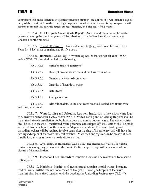 ENVIRONMENTAL FINAL GOVERNING STANDARDS ITALY