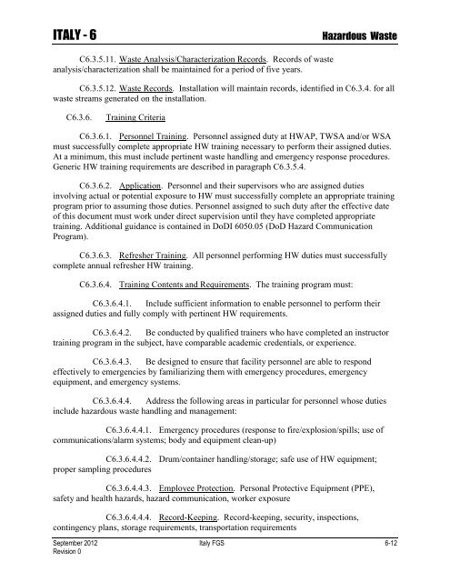 ENVIRONMENTAL FINAL GOVERNING STANDARDS ITALY