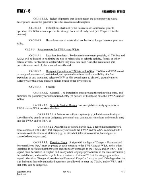 ENVIRONMENTAL FINAL GOVERNING STANDARDS ITALY