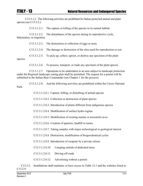 ENVIRONMENTAL FINAL GOVERNING STANDARDS ITALY