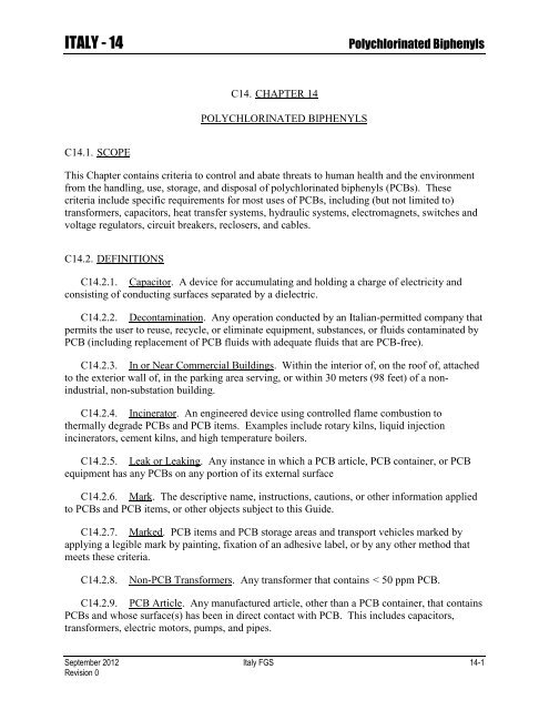 ENVIRONMENTAL FINAL GOVERNING STANDARDS ITALY