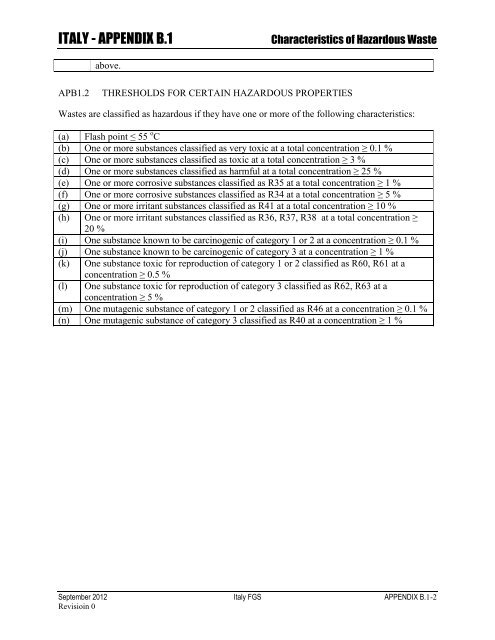 ENVIRONMENTAL FINAL GOVERNING STANDARDS ITALY