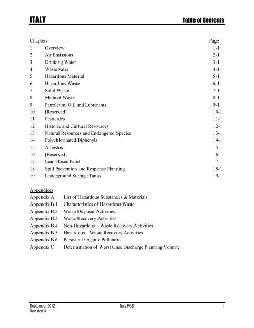 ENVIRONMENTAL FINAL GOVERNING STANDARDS ITALY