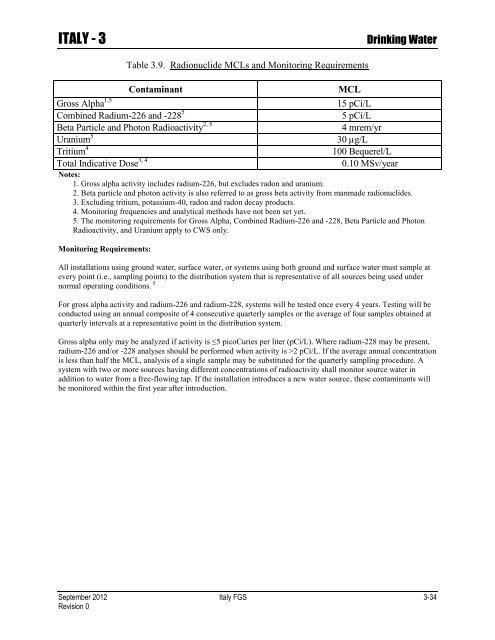 ENVIRONMENTAL FINAL GOVERNING STANDARDS ITALY