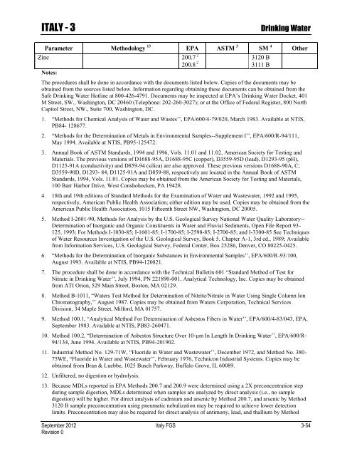 ENVIRONMENTAL FINAL GOVERNING STANDARDS ITALY