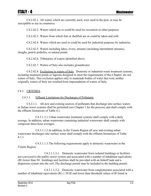 ENVIRONMENTAL FINAL GOVERNING STANDARDS ITALY