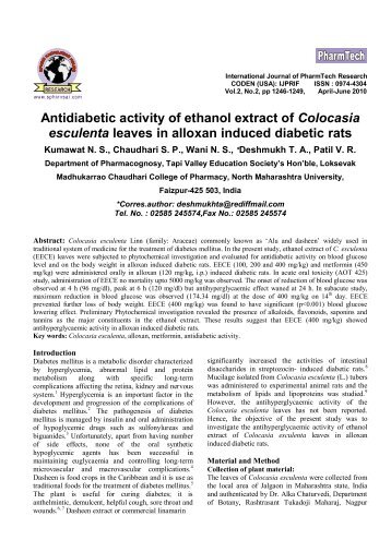 Antidiabetic activity of ethanol extract of Colocasia esculenta leaves ...