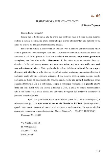 tutte le testimonianze su nuccia - NucciaTolomeo.it